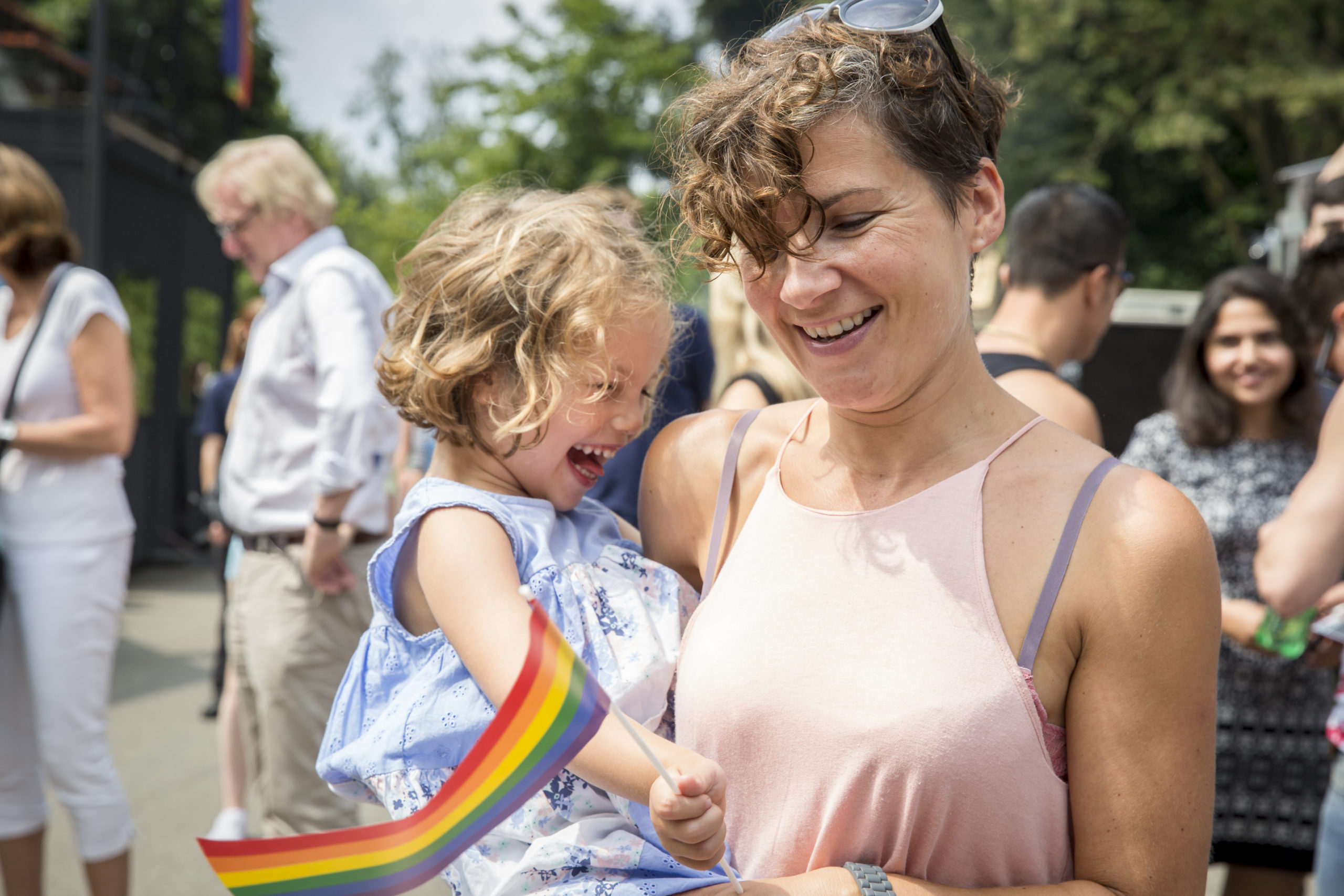 Mother and Child and Gay Pride Flag