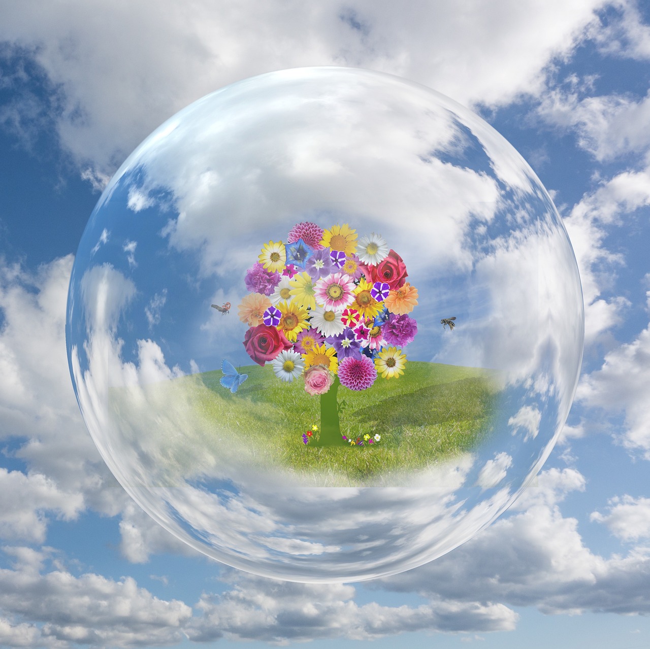 flowers in a bubble representing a cherished earth